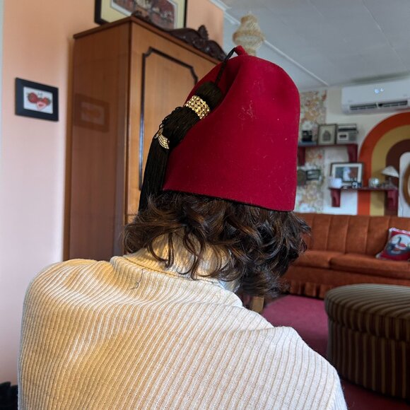 1950s handmade Shriners Philae Halifax genuine leather felted tassel fez! - Picture 7 of 15